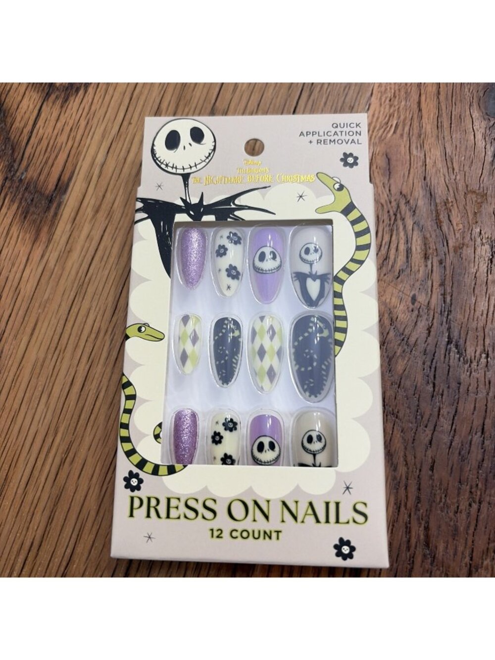 12ct Nightmare Before Christmas JACK SKELLINGTON Press-On Nails Almond Long